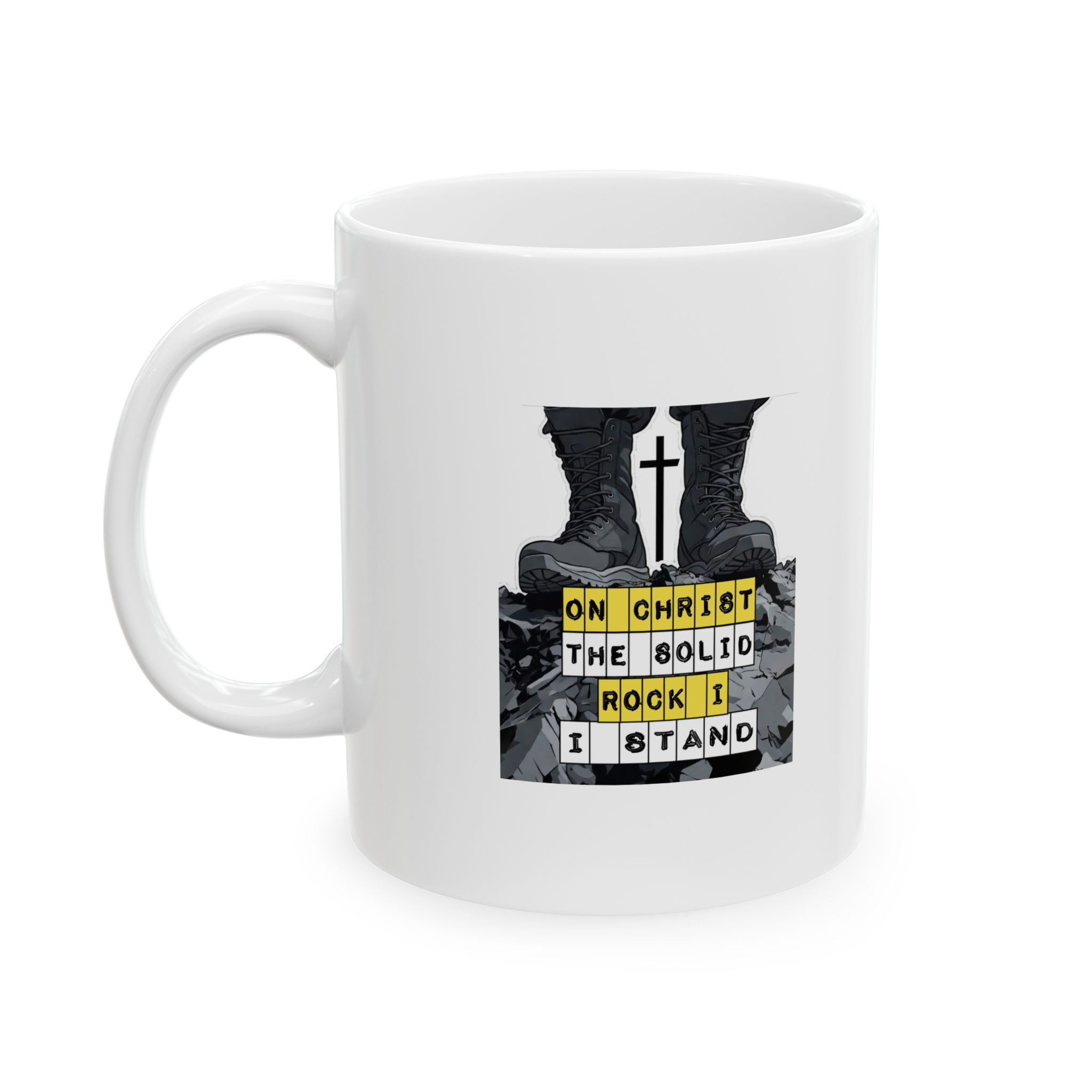 On Christ the Solid Rock I Stand Coffee Mug | 11oz Inspirational Ceramic Cup for Women Men | Religious Believer Faith Present - Image 2