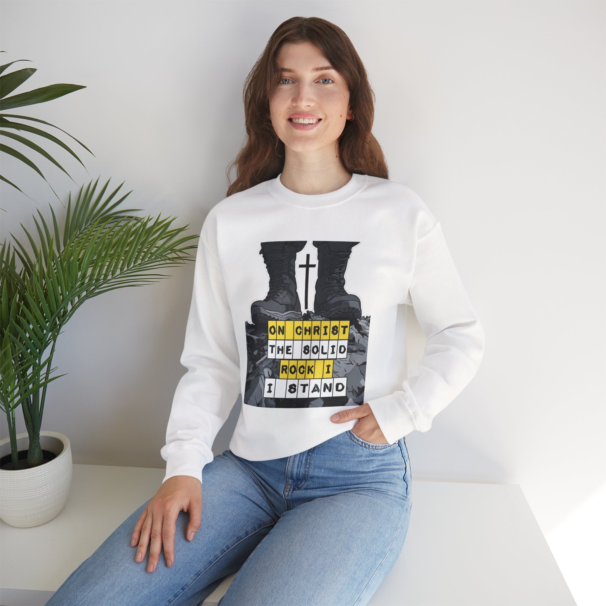 On Christ the Solid Rock I Stand Crewneck | Faith-Based Sweatshirt | Inspirational Christian Gift Women Men | Cozy Religious Apparel - Image 3