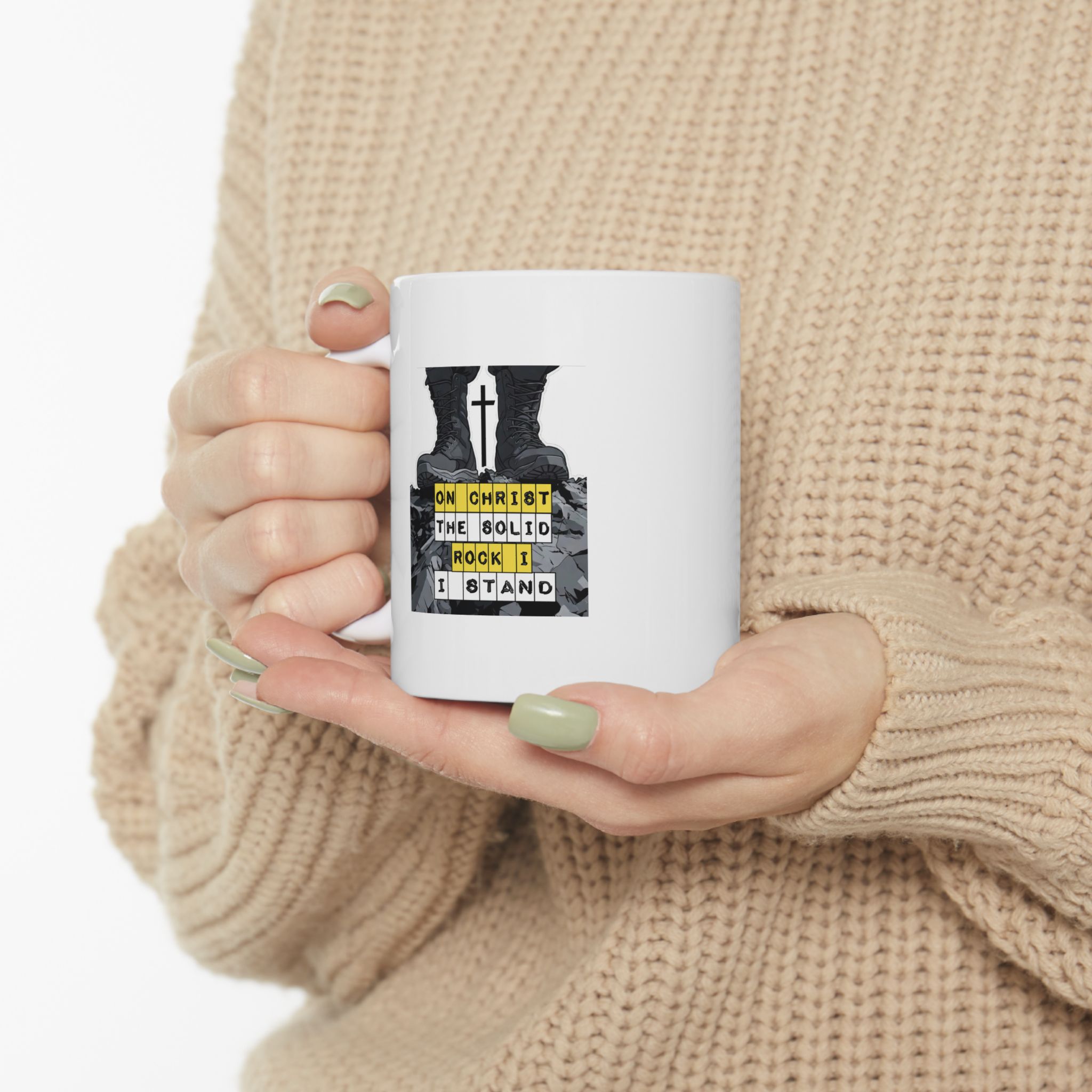 On Christ the Solid Rock I Stand Coffee Mug | 11oz Inspirational Ceramic Cup for Women Men | Religious Believer Faith Present - Image 6