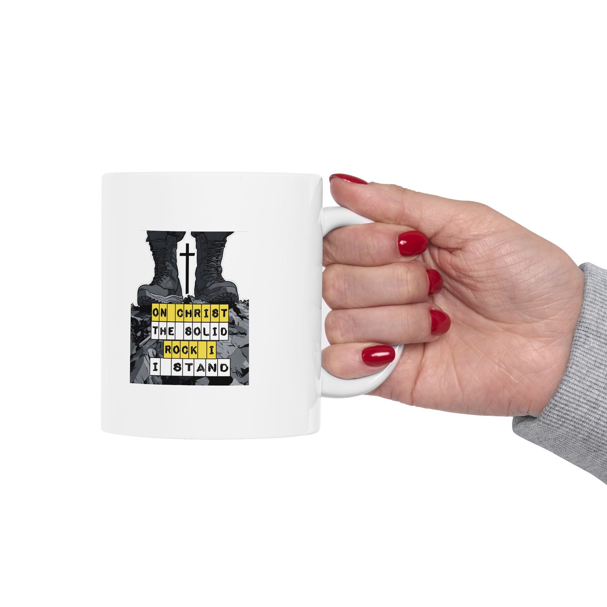 On Christ the Solid Rock I Stand Coffee Mug | 11oz Inspirational Ceramic Cup for Women Men | Religious Believer Faith Present - Image 5