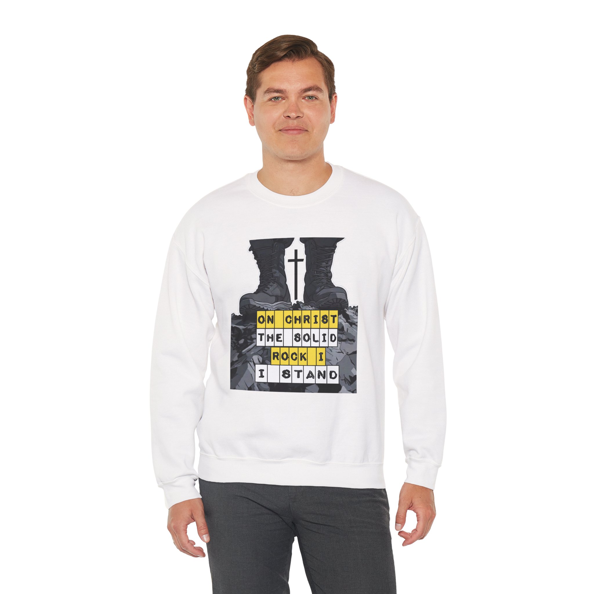 On Christ the Solid Rock I Stand Crewneck | Faith-Based Sweatshirt | Inspirational Christian Gift Women Men | Cozy Religious Apparel